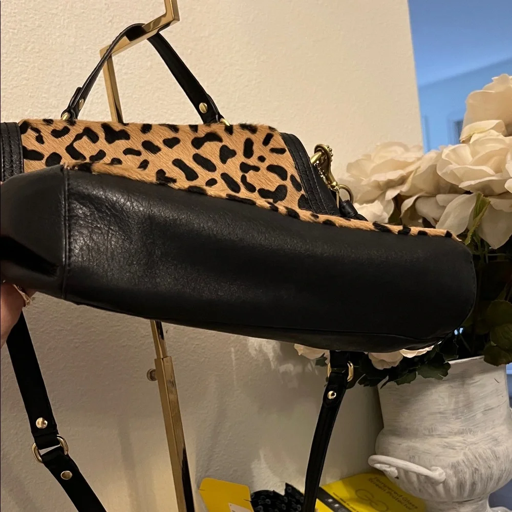 Coach Leopard  Pony-hair top handle shoulder strap with  and gold hardware. - Picture 8 of 10